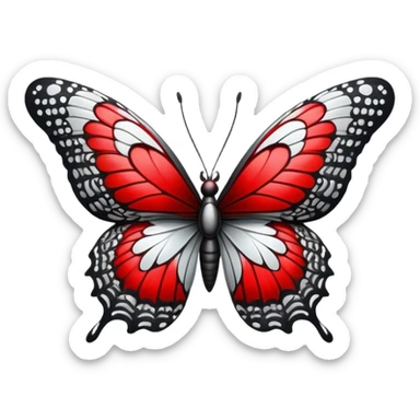 butterfly black and silver with intricate red and white patterns  sticker