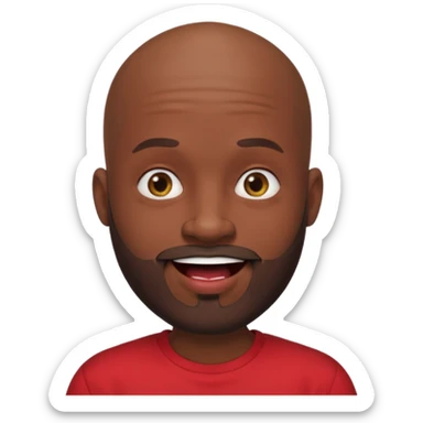 "Cartoon-style bald man with dark skin, beard, red shirt & puckered lips in a playful, meme-like expression." sticker