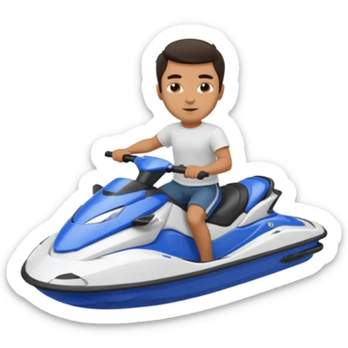 Dark tan male dark make on a blue jet ski no sunglasses sticker
