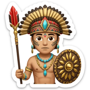Hombre con un cuerpo de azteca con gorro azteca y lanza y collares  sticker