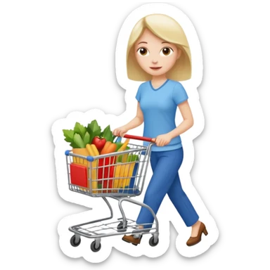 A woman pushing a shopping cart sticker