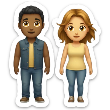 A fair chubby girl with a slim brown boy sticker