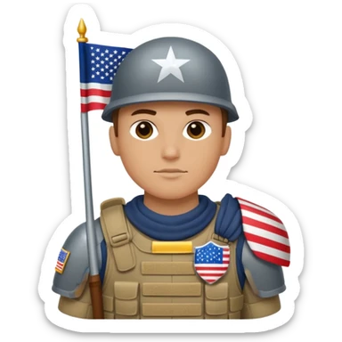generate white full-armored american soldier with small usa flag on shoulder sticker