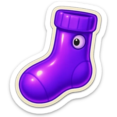 A neon-purple sock with a peeking face, one eye visible, representing peeking or curiosity. sticker