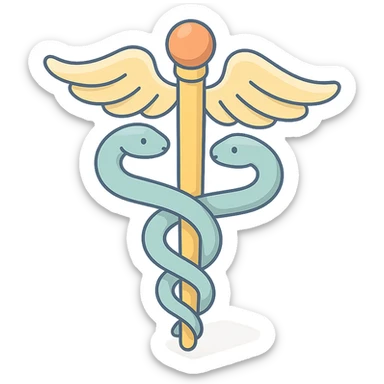 caduceus symbol with emphasis on snakes, 2D isometric style, soft rounded shapes, clean contours, pastel palette, detailed shadows and highlights, modern illustration, transparent background sticker