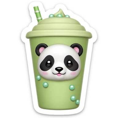 Matcha boba cup with cute panda lid and pastel green pearls  sticker
