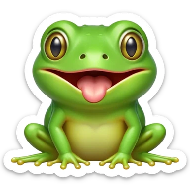 Cinematic Cute Yawning Green Tree Frog Portrait Emoji, Head tilted slightly with a dramatic, wide-open yawn, showcasing a compact, vivid green body with gently drooping eyelids and half-closed, drowsy eyes, Simplified yet irresistibly adorable features, highly detailed, glowing with a soft, cozy jungle glow, high shine, relaxed yet expressive, stylized with a dash of whimsical amphibian charm, soft glowing outline, capturing the essence of a drowsy yet affectionate green tree frog that appears ready to stretch out for a nap! sticker