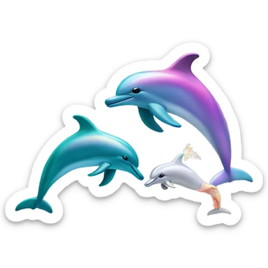 Dolphins and unicorns jumping over water with sunset sticker