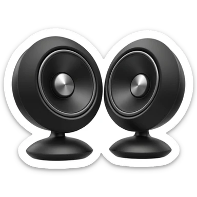pair of speakers emoji, deep matte black metal body, circular speaker cones with subtle depth, smooth rounded edges, minimalistic futuristic 3D style, luxury aesthetic sticker