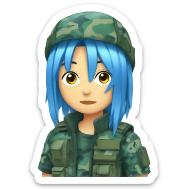 anime blue-hair drinking flectarn camo sticker