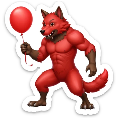 A werewolf with a giant red balloon sticker