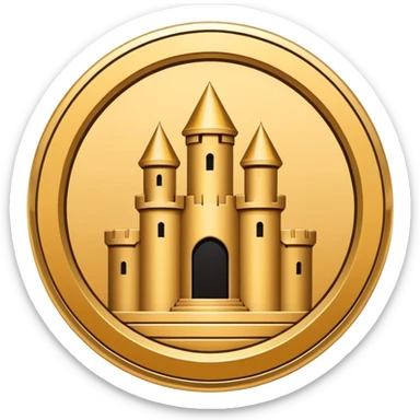 flat minimalist icon of a circle with ridges like a coin or castle with a rook in it sticker