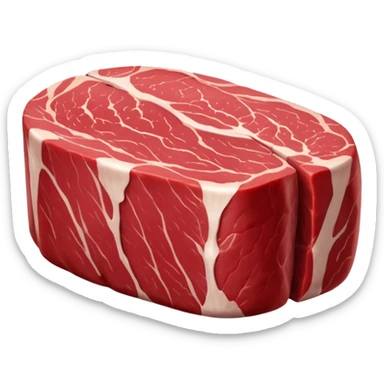 raw beef tenderloin, thick boneless cut, cylindrical, rich red, clean slightly glossy surface, fine muscle grain, minimal marbling, natural edge variation, soft contours, no plate or garnish, no faces, clean 3D, soft shadows, transparent background, emoji scale sticker