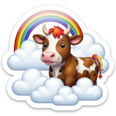 Rainbow with clouds and a flying cow with wings sticker