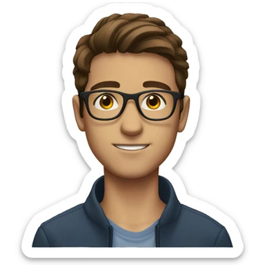 brown hair boy brown eyes clear glasses  sticker