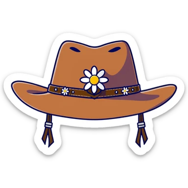 Black leather cowgirl hat with daisy flowers around the crown sticker