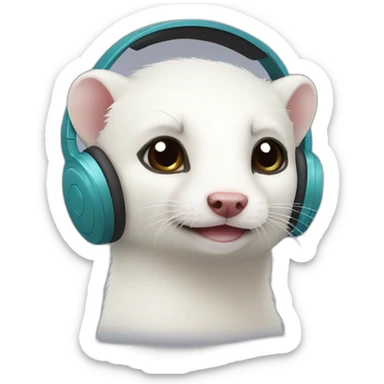 white ferret with headphones and a small mole under the eye sticker