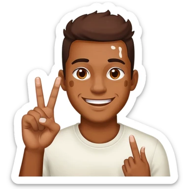 Brown skin guy with vitiligo smiling sticking up 2 middle fingers sticker