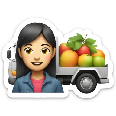 Asian girl fruit Delivery driver in truck sticker