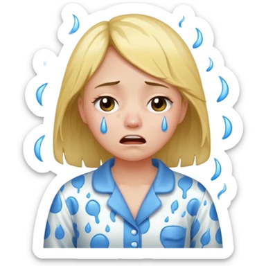 Girl crying alone in her pajamas  sticker