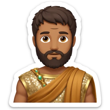 Faunus, God from Nature Roman Deities with long dark brown hair and beard, tan sequin toga sticker