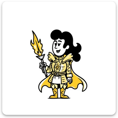 Emperor of Mankind from Warhammer 40K with golden armor and a large flaming sword sticker