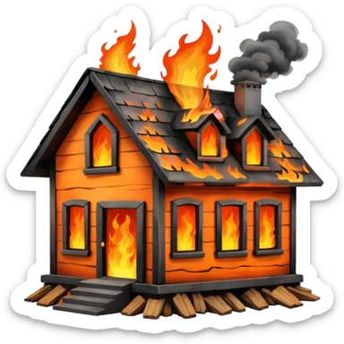 damaged house on fire sticker