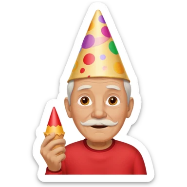 old man with red shirt and birthday cone on his head sticker