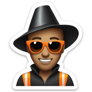 a vampire in sunglasses and a traffic cone on his head sticker