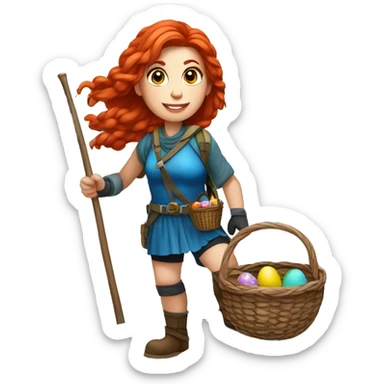 Greek Female winter mountaineer red hair white skin climbing with Greek Flag and Easter eggs basket sticker