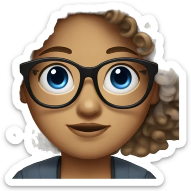 Browned curly hair Girl with black Glases and Blue eyes sticker