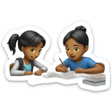 smart girl and boydoing homework sticker
