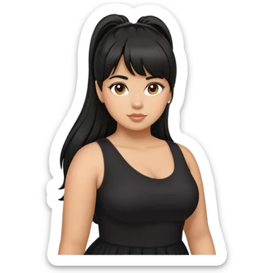 Latina girl with bangs black long hair in pony tail plus size black dress sticker