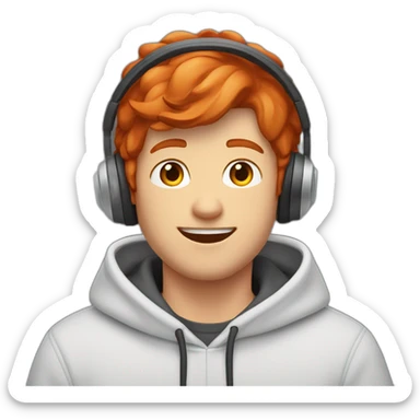 male guy; red hair; gelled hair; hoodie; headset; smile; hand up sticker