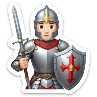 A knight in fighting action with a sword and shield sticker