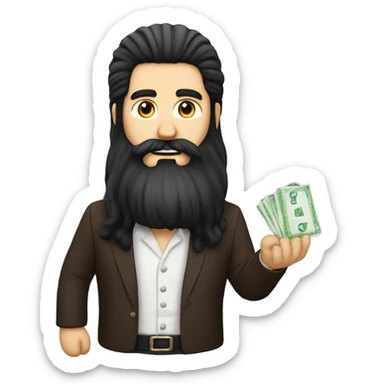 The guy who is a dealer has a card in his hand, has long black hair and a long beard  sticker