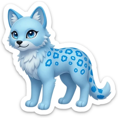 Blue cute adorable serval-snow-leopard-Lycanroc-wolf-fusion-hybrid, full body sticker