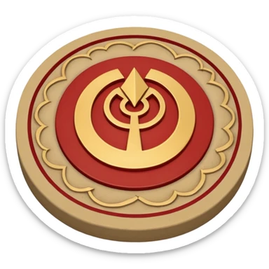a circular casting sigil inspired by the wizard101 balance school using base color sand and trim color red. Bitch, put A golden scale in the middle as a the main focus  sticker