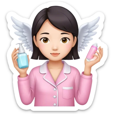 angelic asian girl doing skin care in pink pajamas sticker