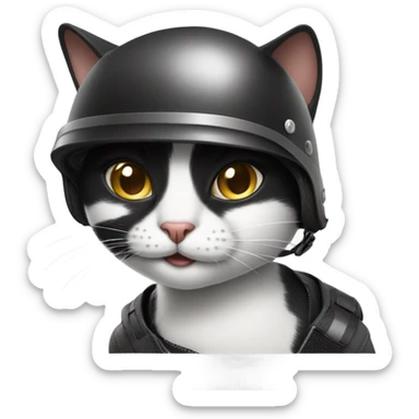 Smiling Black and white cat skateboarding with crash helmet  sticker