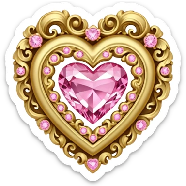  gold and pink diamond rococo heart sticker
