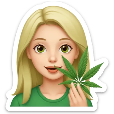 Girl happy smelling marijuana  sticker