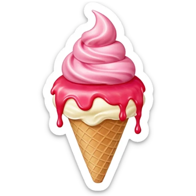 vanilla ice cream cone with strawberry sauces sticker