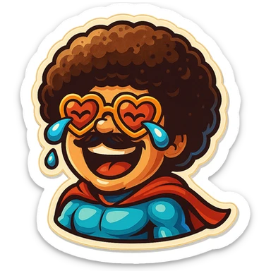 superhero head, heart glasses, laughing with tears in eyes sticker