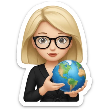 Child baby face girl with globe in hand and glasses black dress sticker