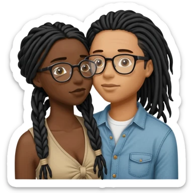 black couple with locs, dark skin with long jet black locs, light skin with glasses and BLACK locs tied up kissing sticker