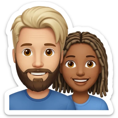 Couple emoji -WHITE with man with beard, BLACK FEMALEwith mid length locs sticker