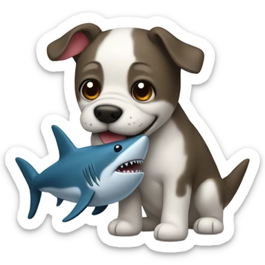Dog with a shark plushie sticker