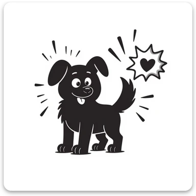 hand-drawn doodle of a dog with cartoon explosion lines, lighthearted and silly sticker
