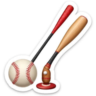 A baseball bat standing on it’s end with two baseballs at its base sticker